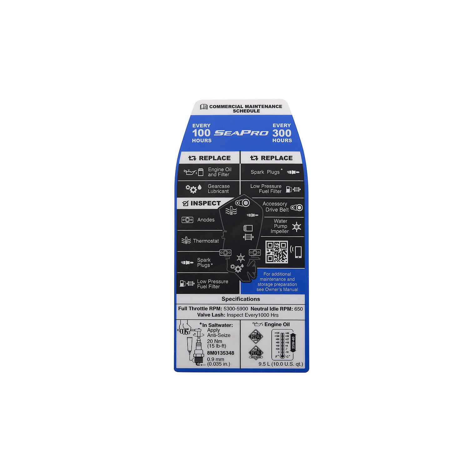 Mercury Maintenance Schedule Decal 8M0204804 for 5.7L V10 350hp SeaPro Outboards