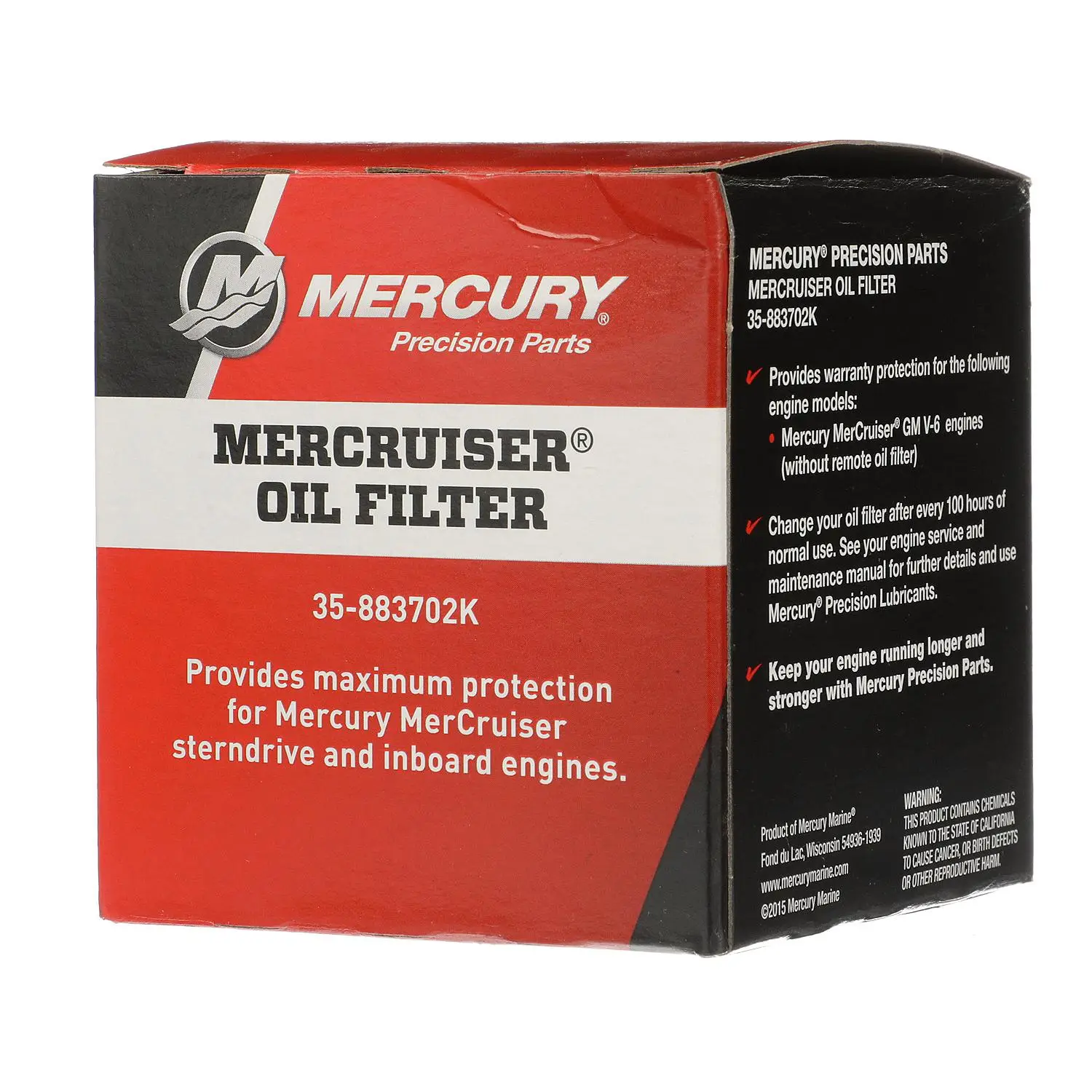 Mercury 4-Stroke Engine Oil Filter 883702K for MerCruiser V6 Engines - Image 2