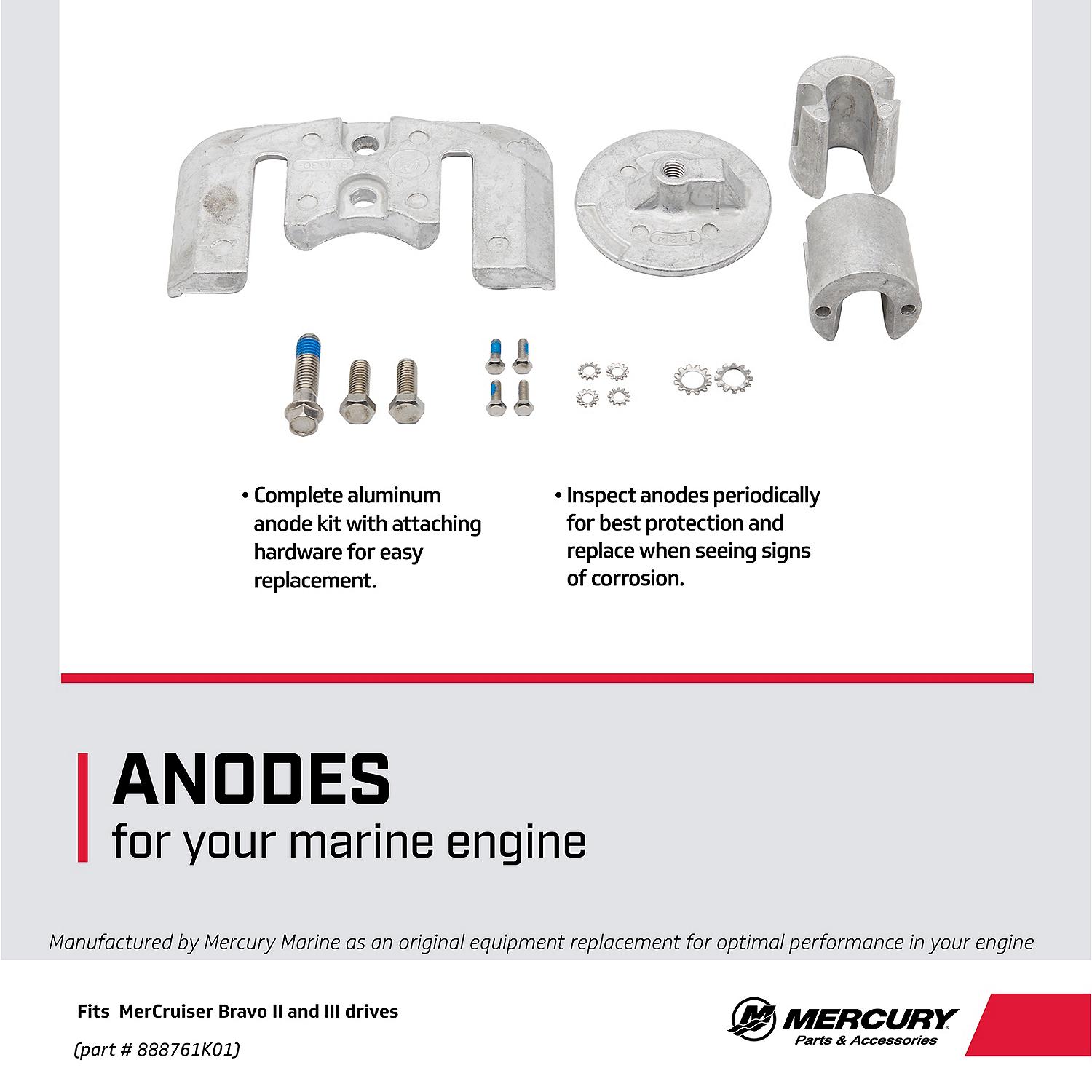 Mercury Aluminum Anode Kit 888761K01 for MerCruiser Bravo II and Bravo III Sterndrives