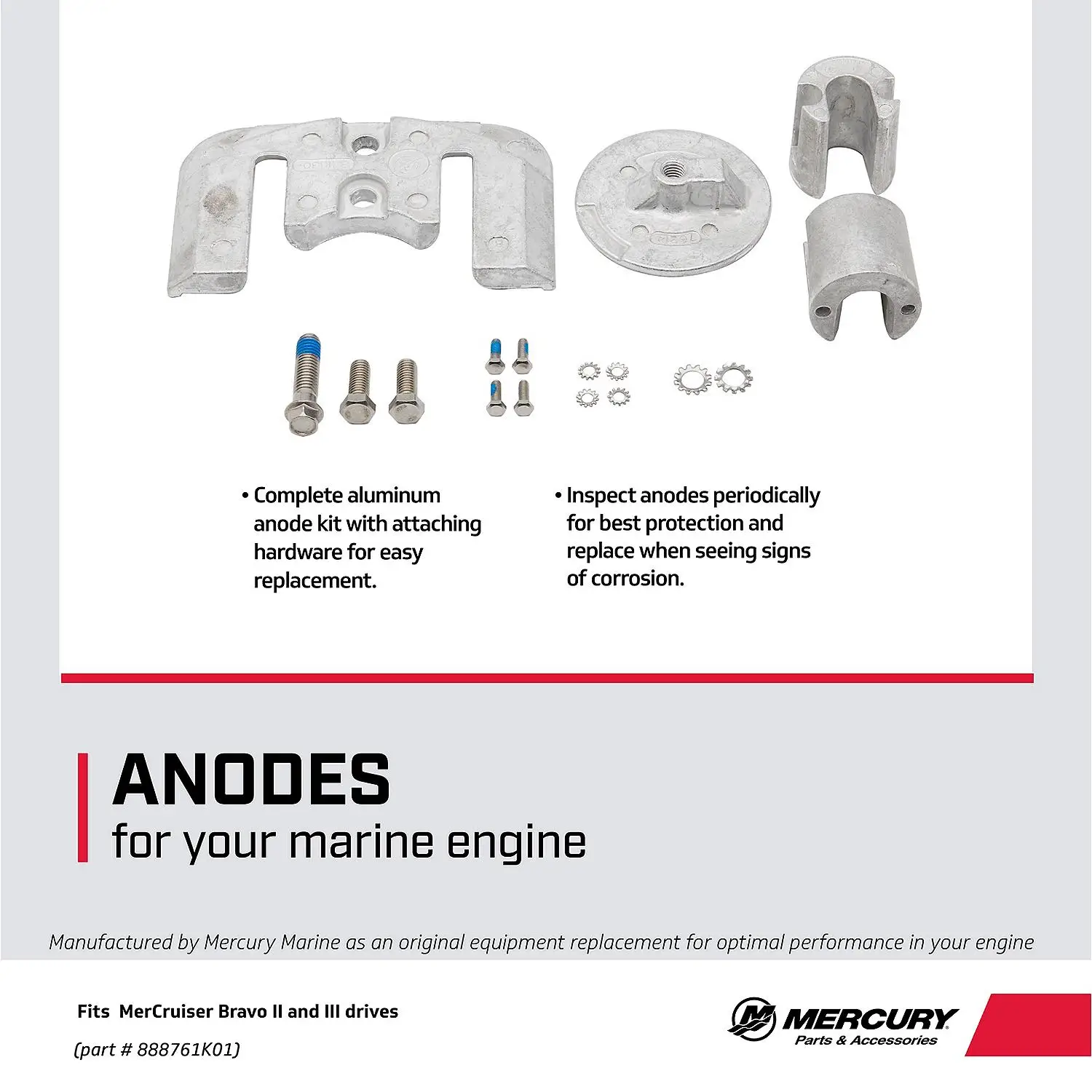 Mercury Aluminum Anode Kit 888761K01 for MerCruiser Bravo II and Bravo III Sterndrives