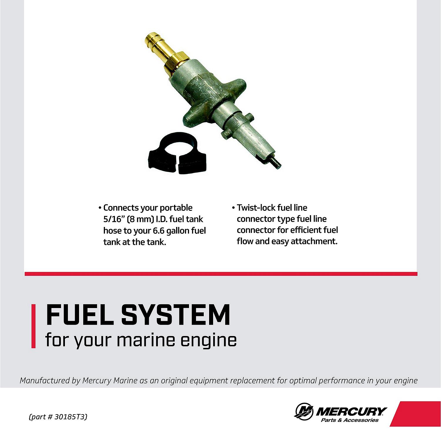 Mercury Fuel Line Connector 30185T3 for Mercury and Mariner TwoStroke Outboards 1971 and Older (Except Mercury 3.9-9.8hp Outboards)