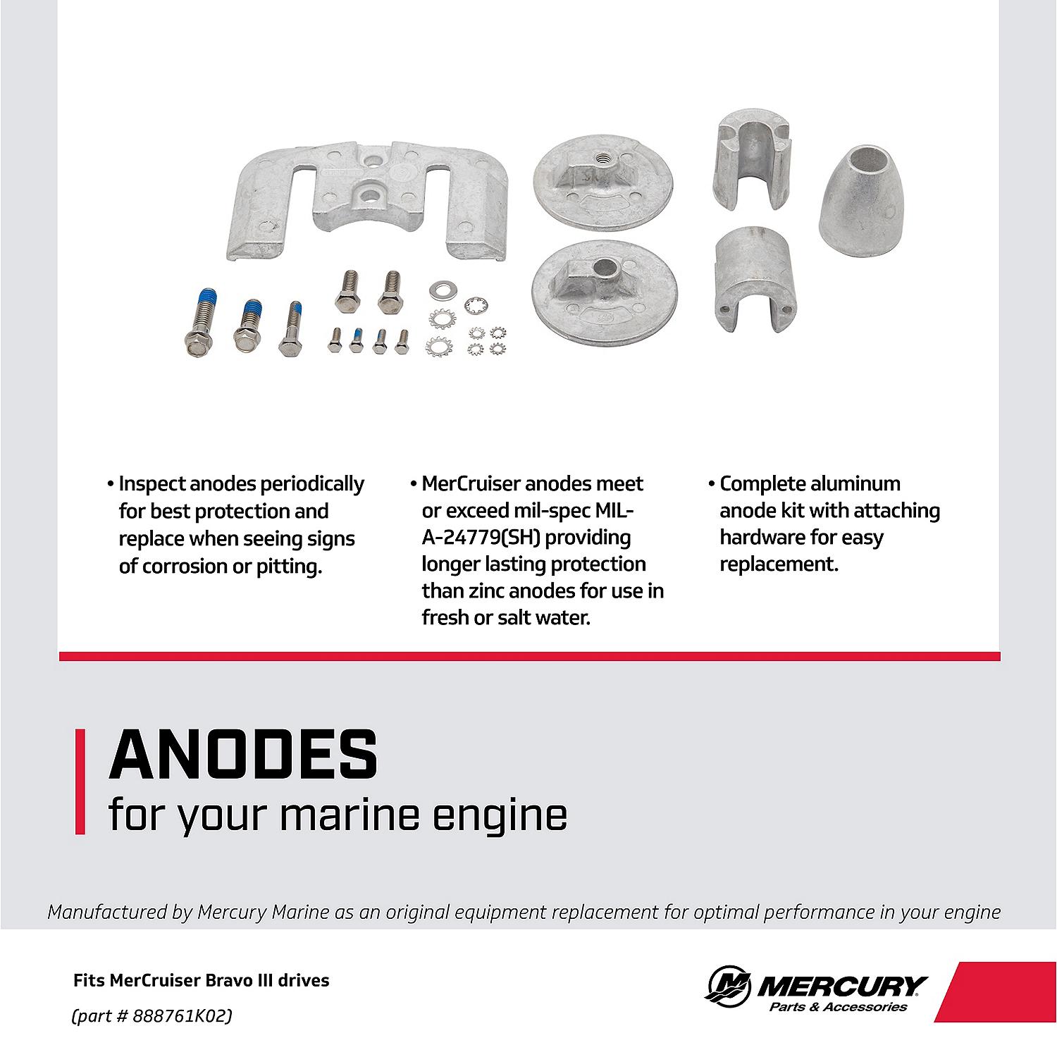 Mercury Aluminum Anode Kit 888761K02 for MerCruiser Bravo Three Sterndrives