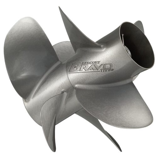 Mercury Bravo Three 8M8022390 Rear/Aft 3-Blade Stainless Steel Propeller, 14.3″ Diameter x 21” Pitch, Right-Hand Rotation, Matte Finish