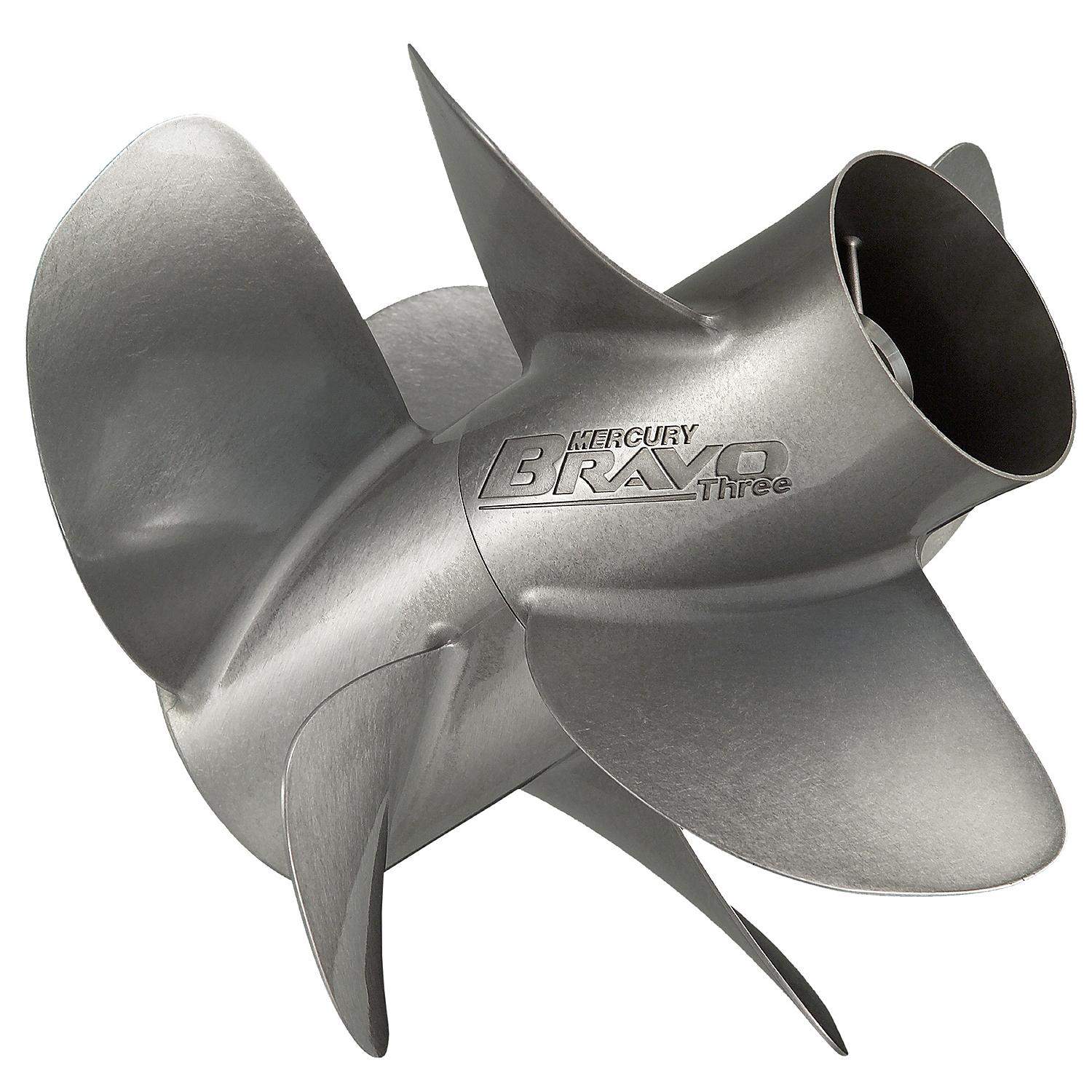 Mercury Bravo Three 8M8022430 Rear/Aft 3-Blade Stainless Steel Propeller, 14″ Diameter x 24” Pitch, Right-Hand Rotation, Matte Finish