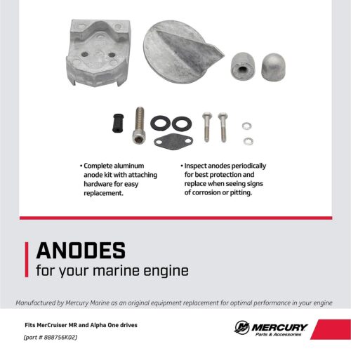 Mercury Aluminum Anode Kit 888756K02 for Select MerCruiser MR and Alpha One Sterndrives