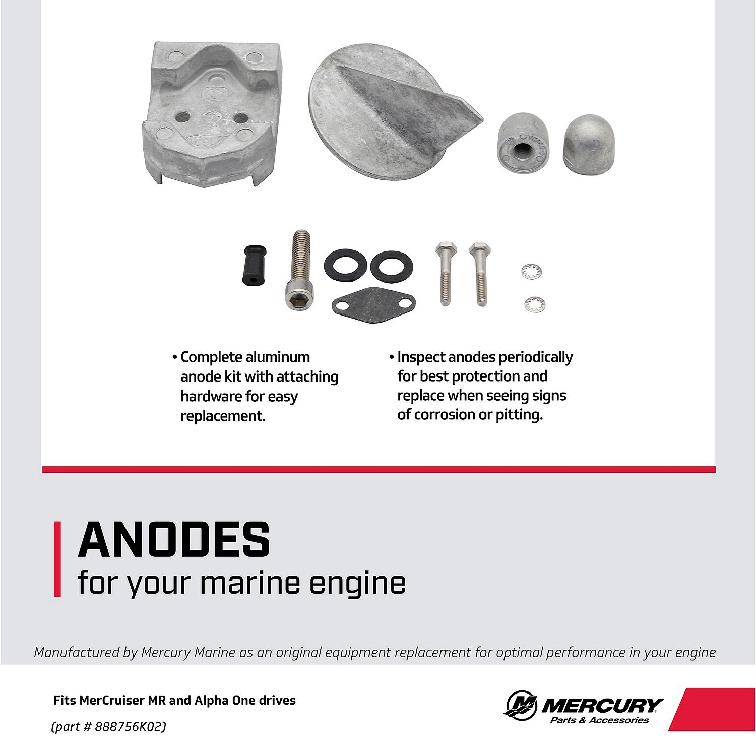 Mercury Aluminum Anode Kit 888756K02 for Select MerCruiser MR and Alpha One Sterndrives