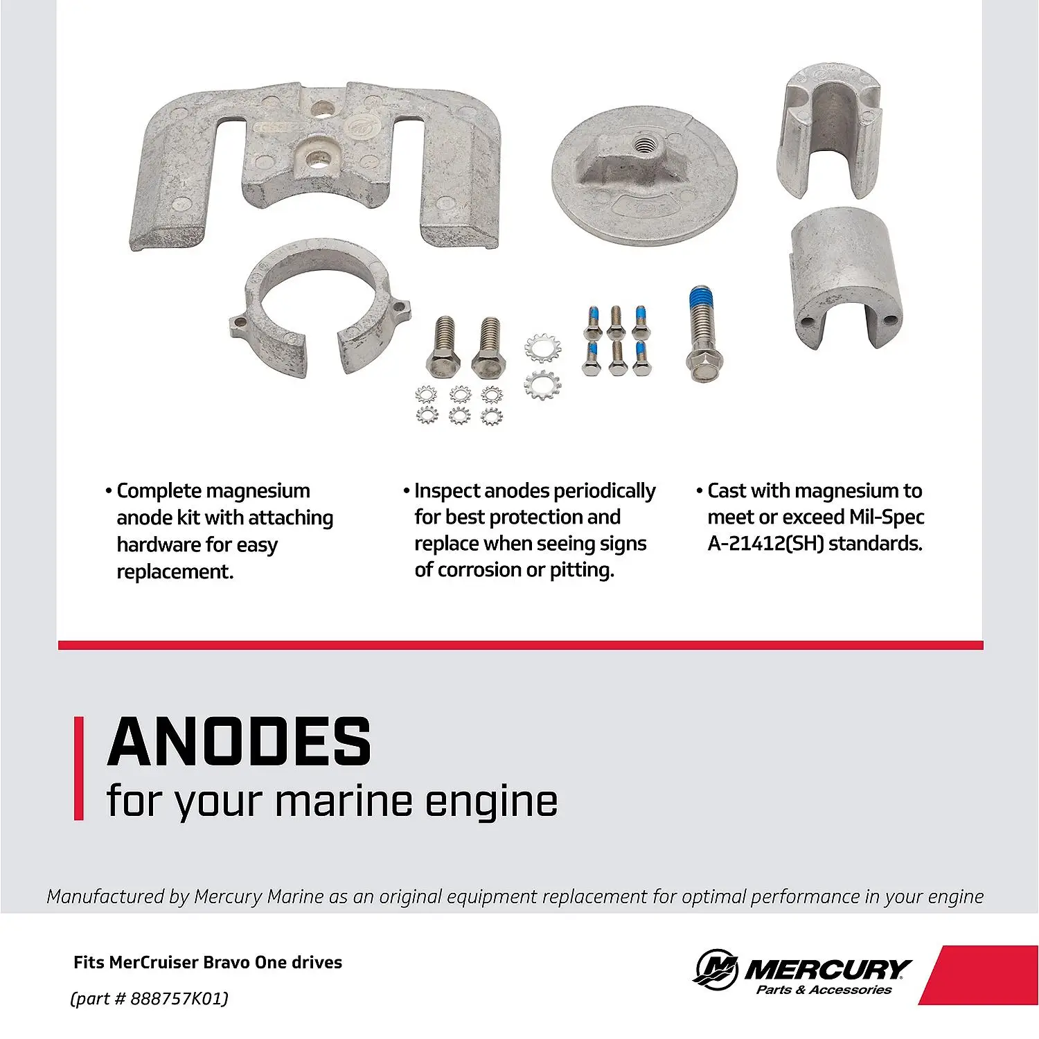 Mercury Magnesium Anode Kit 888757K01 for Select MerCruiser Bravo One Sterndrives