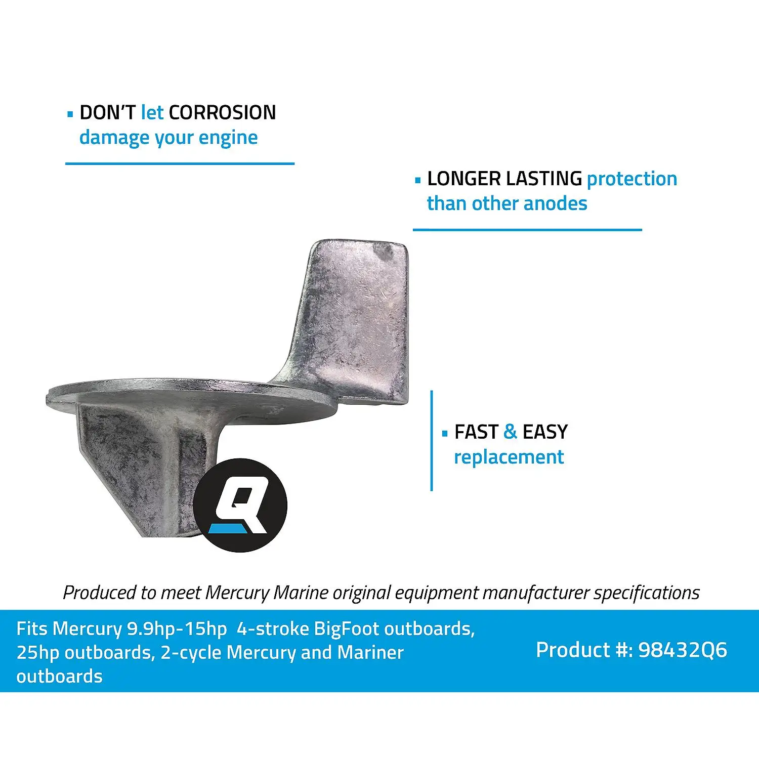 Quicksilver 98432Q6 Zinc Trim Tab Anode Plate for Mercury and Mariner Outboards - Image 5