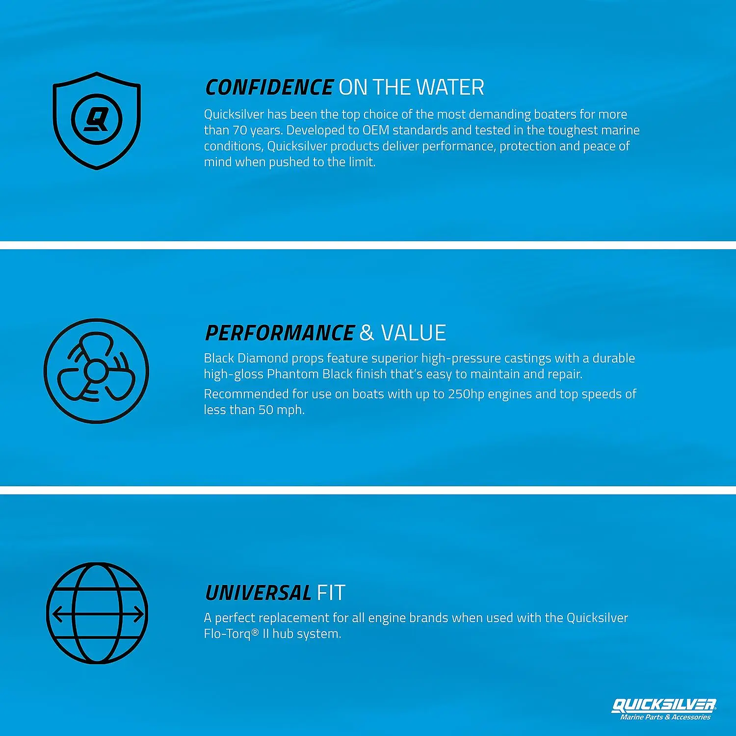 Quicksilver Black Diamond 3-Blade Aluminum Propeller, 15" Diameter x 17" Pitch, Right Hand Rotation - Image 6