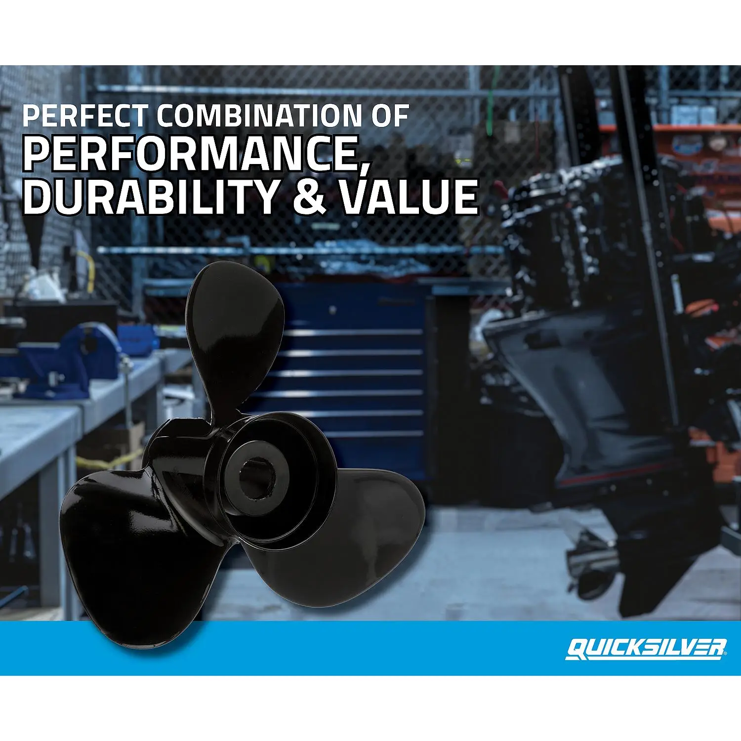 Quicksilver Black Diamond 3-Blade Aluminum Propeller, 14.5″ Diameter x 19″ Pitch, Right Hand Rotation