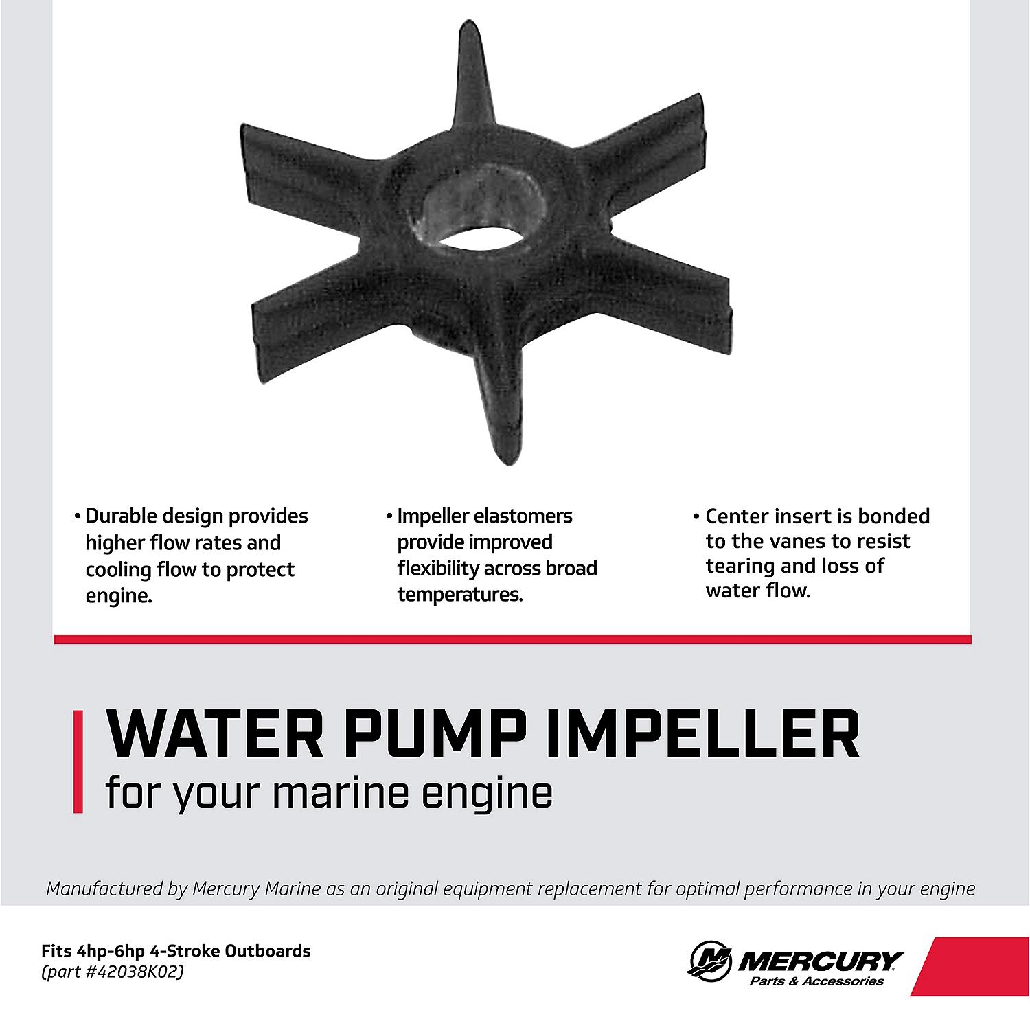 Mercury Impeller 42038K02 for Select Mercury and Mariner 6-15hp Outboards